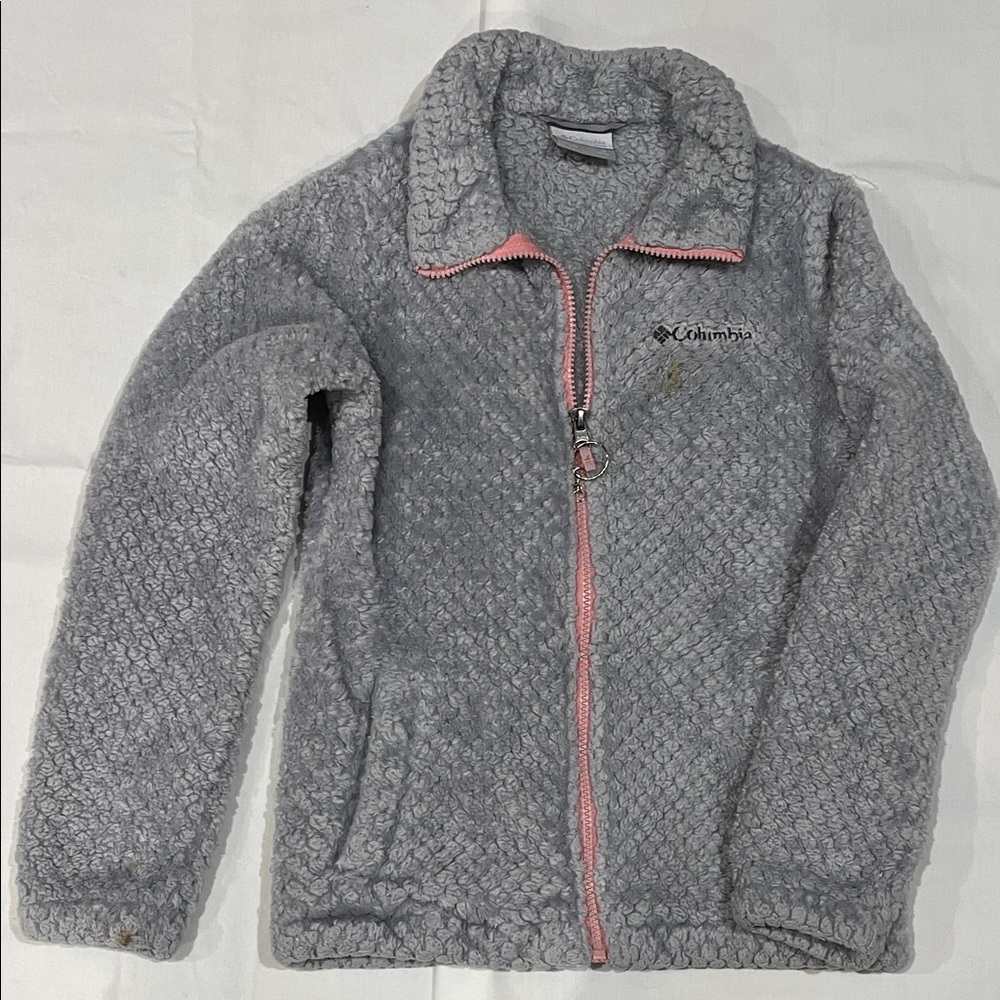 Columbia Heathered Gray Jacket with Pink Trim